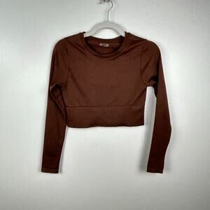 Offline by Aerie Dark Chocolate Brown Seamless Crop Top Long Sleeved Tee Small